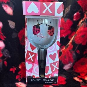 Betsey Johnson Red and Black Ladybug Wine Glass